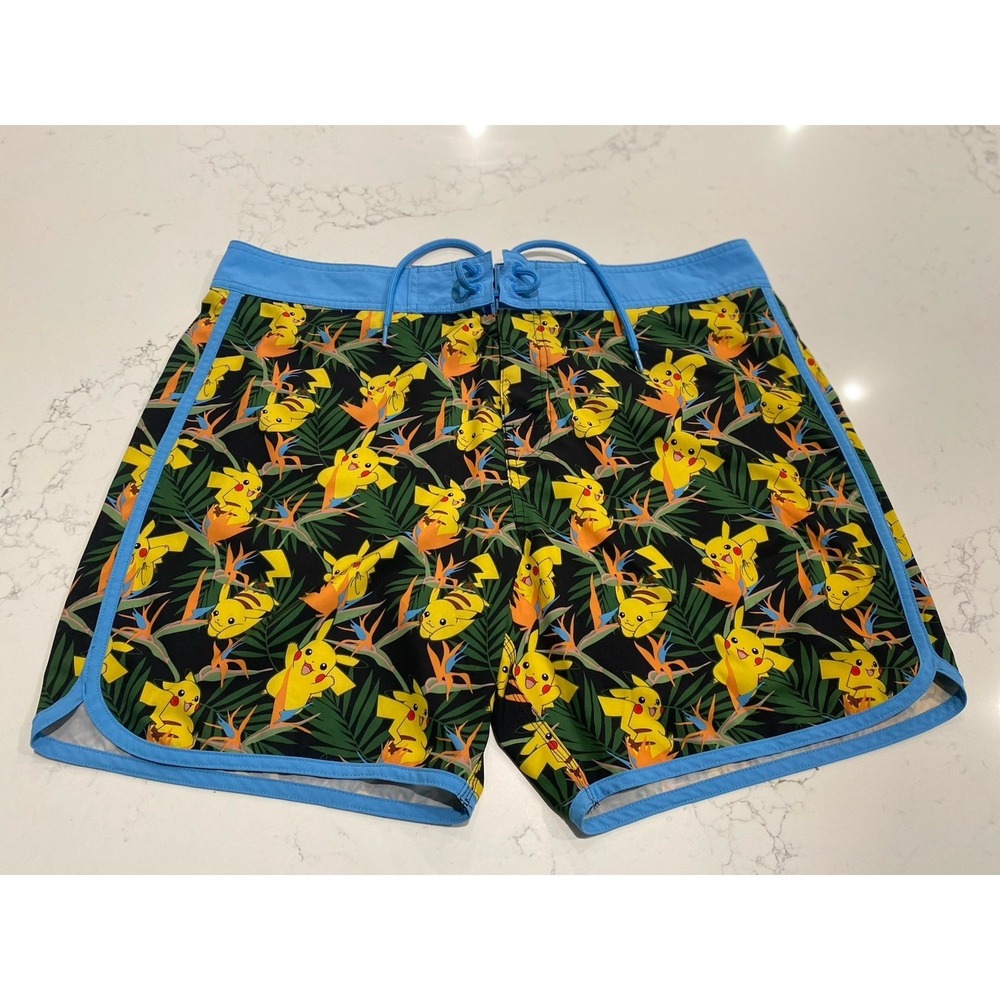 Pokémon Pikachu Men's Swim Trunks Large EUC Tropical Hawaiian Board Shorts